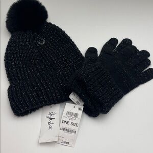 Style & Co. Black Knit Gloves and Hat Set